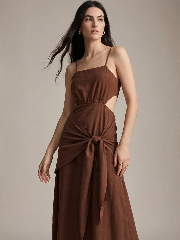 Brown Waist Tie-Up Maxi Dress