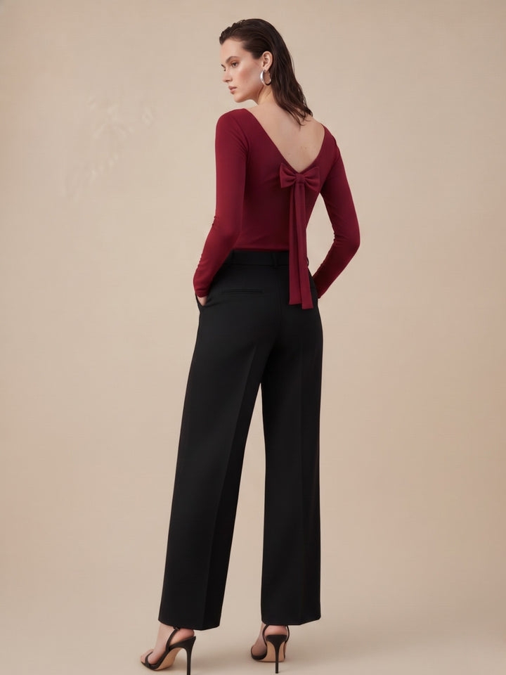 Red Back Scoop Neck With Bow Detail Top