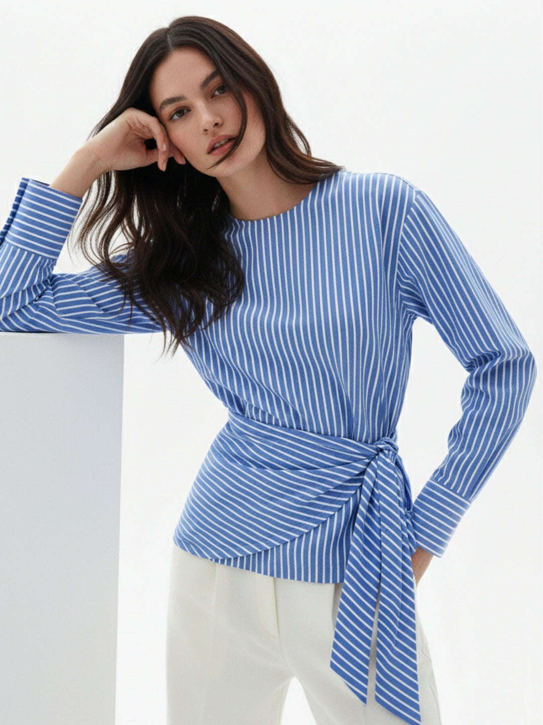 Blue Asymmetric Side Tie Up Detail Blouson