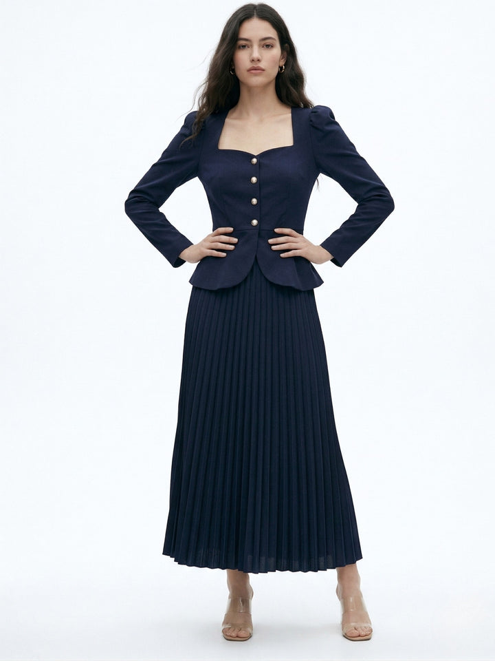 Navy Pleated Blazer Dress