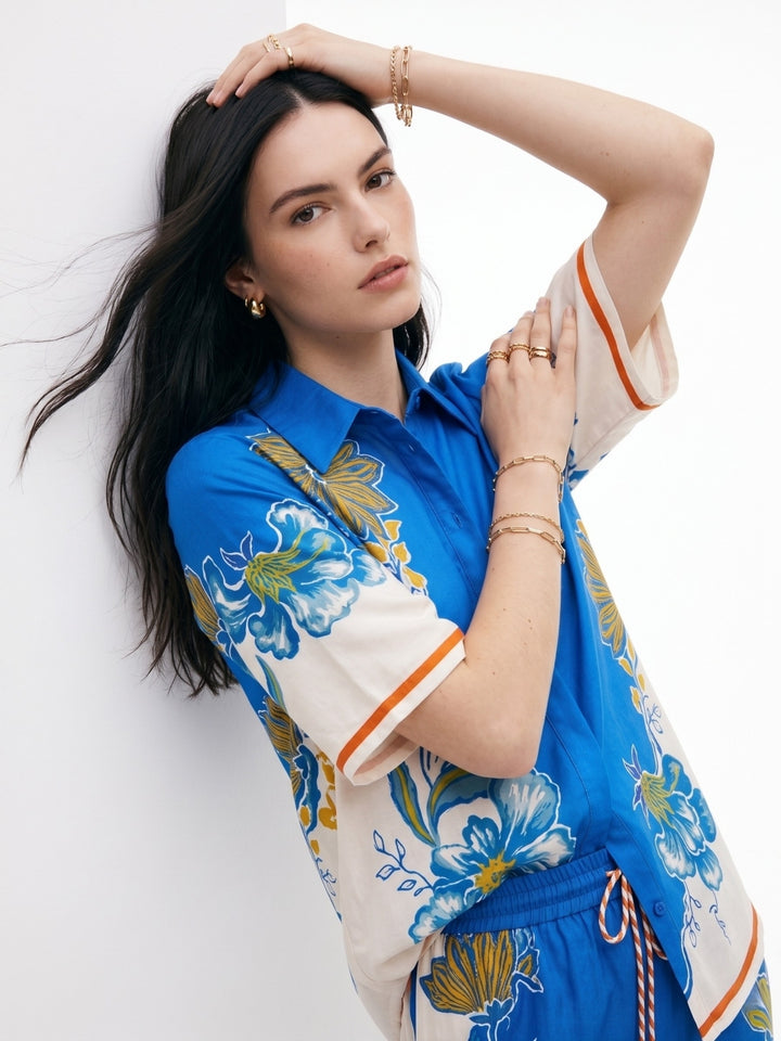 Blue Placement Printed Shirt And Pant Set