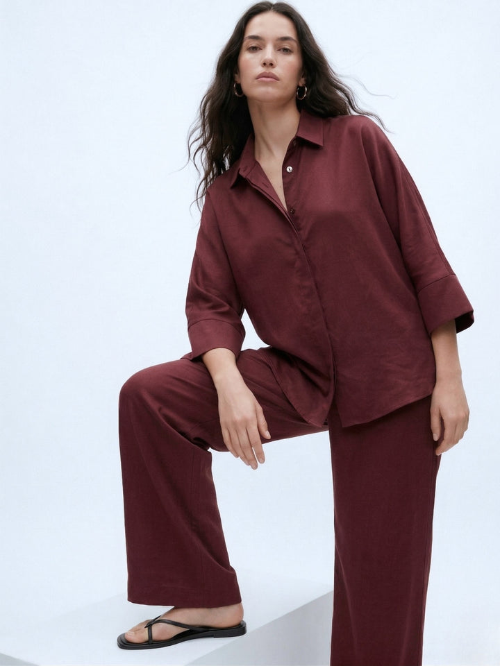 Maroon Solid Relaxed Shirt And Pants Co-Ord Set