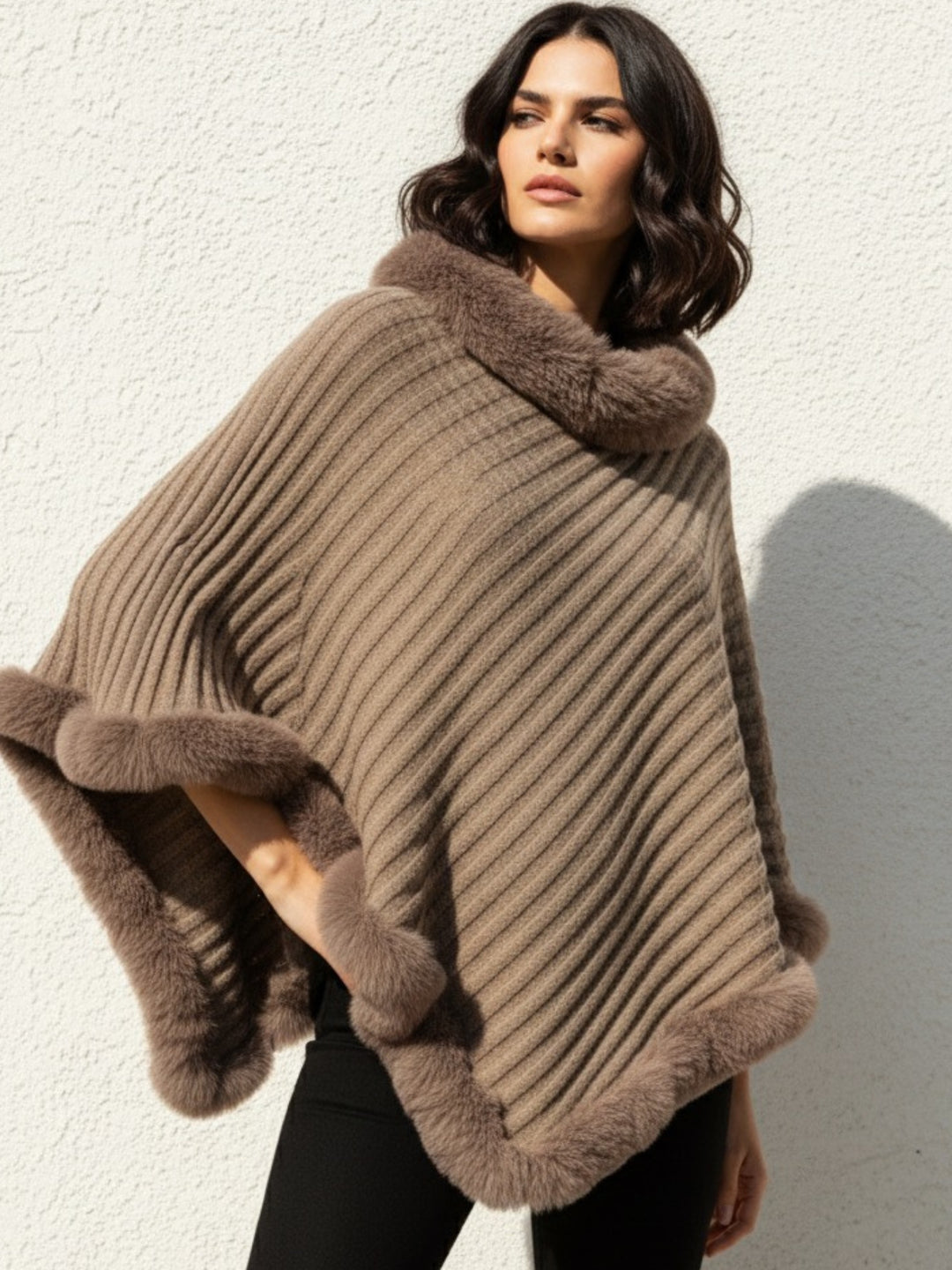 Coffee Furry Asymmetrical Hem Sweaters