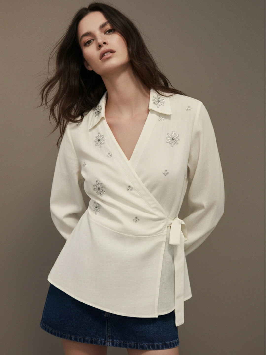 Off White Party Shirt With Han Embellished Detail
