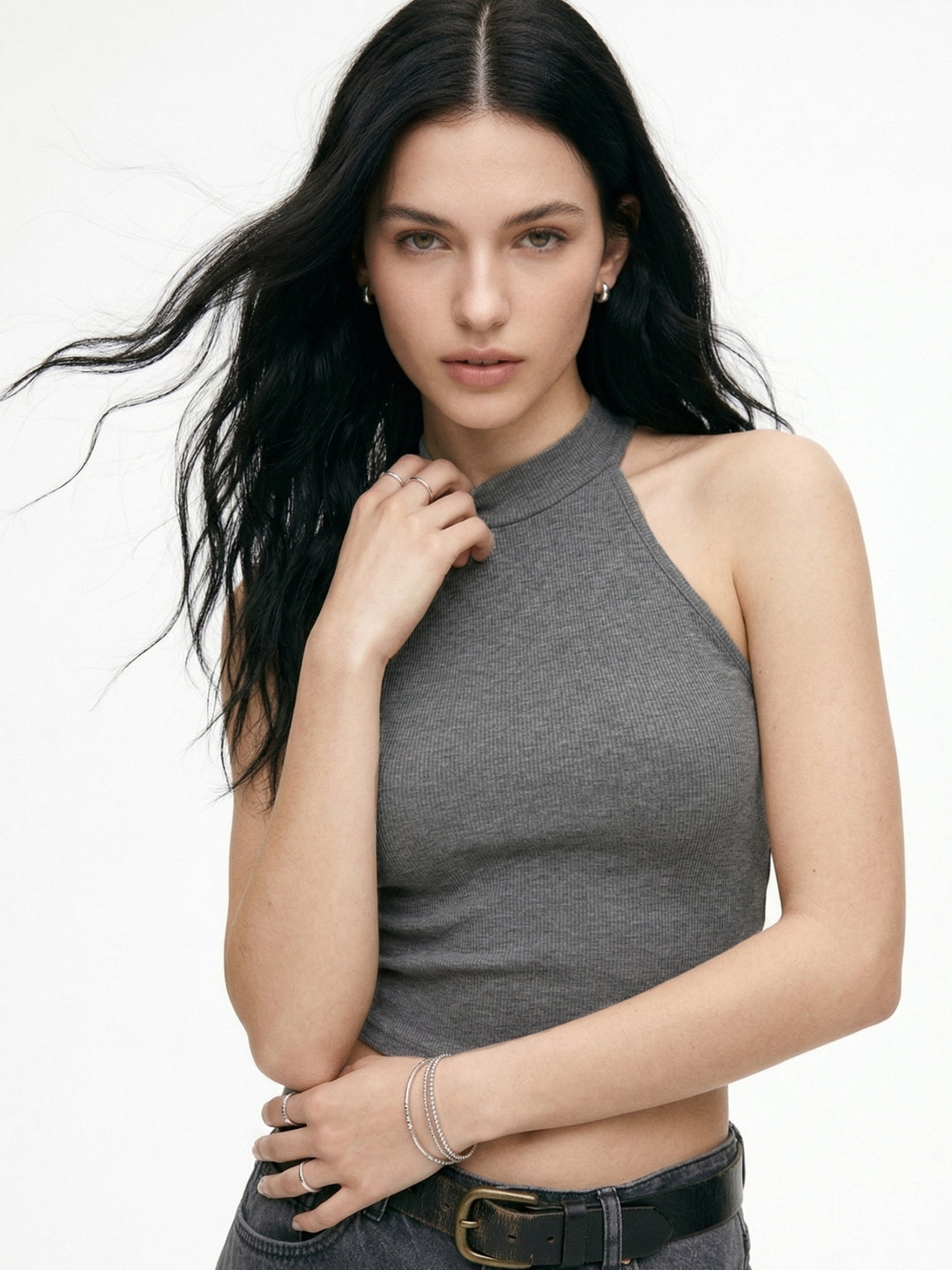 Grey Sleeveless Mock Neck Top