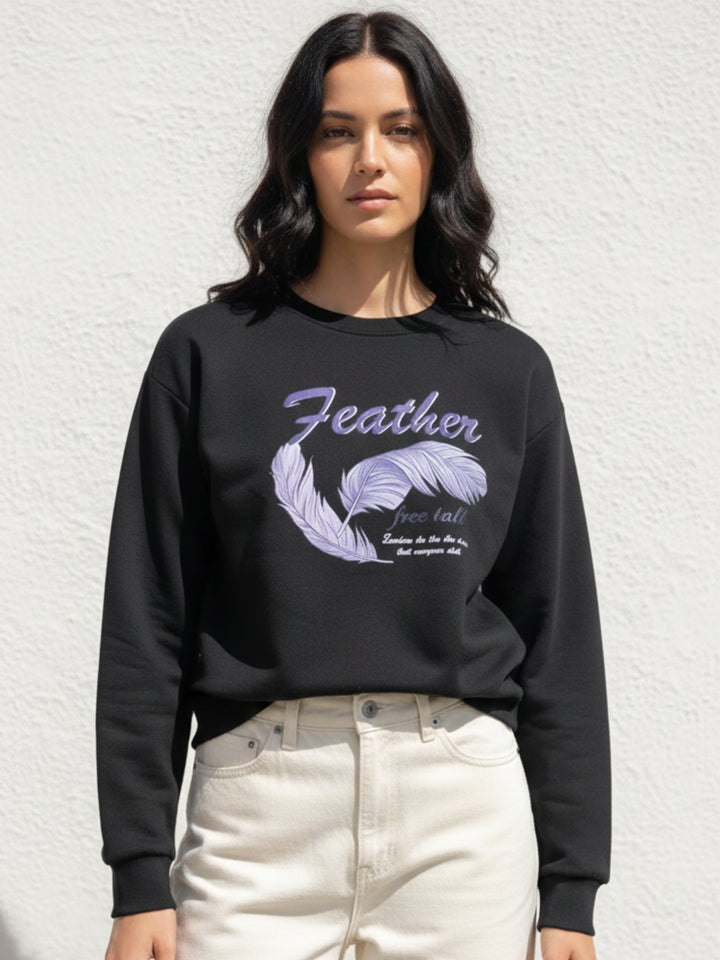 Black Graphic Printed Oversized Fleece Sweatshirt