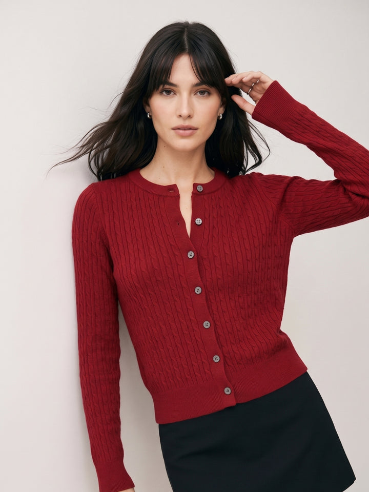 Red Full Sleeve Front Buttoned Cardigan