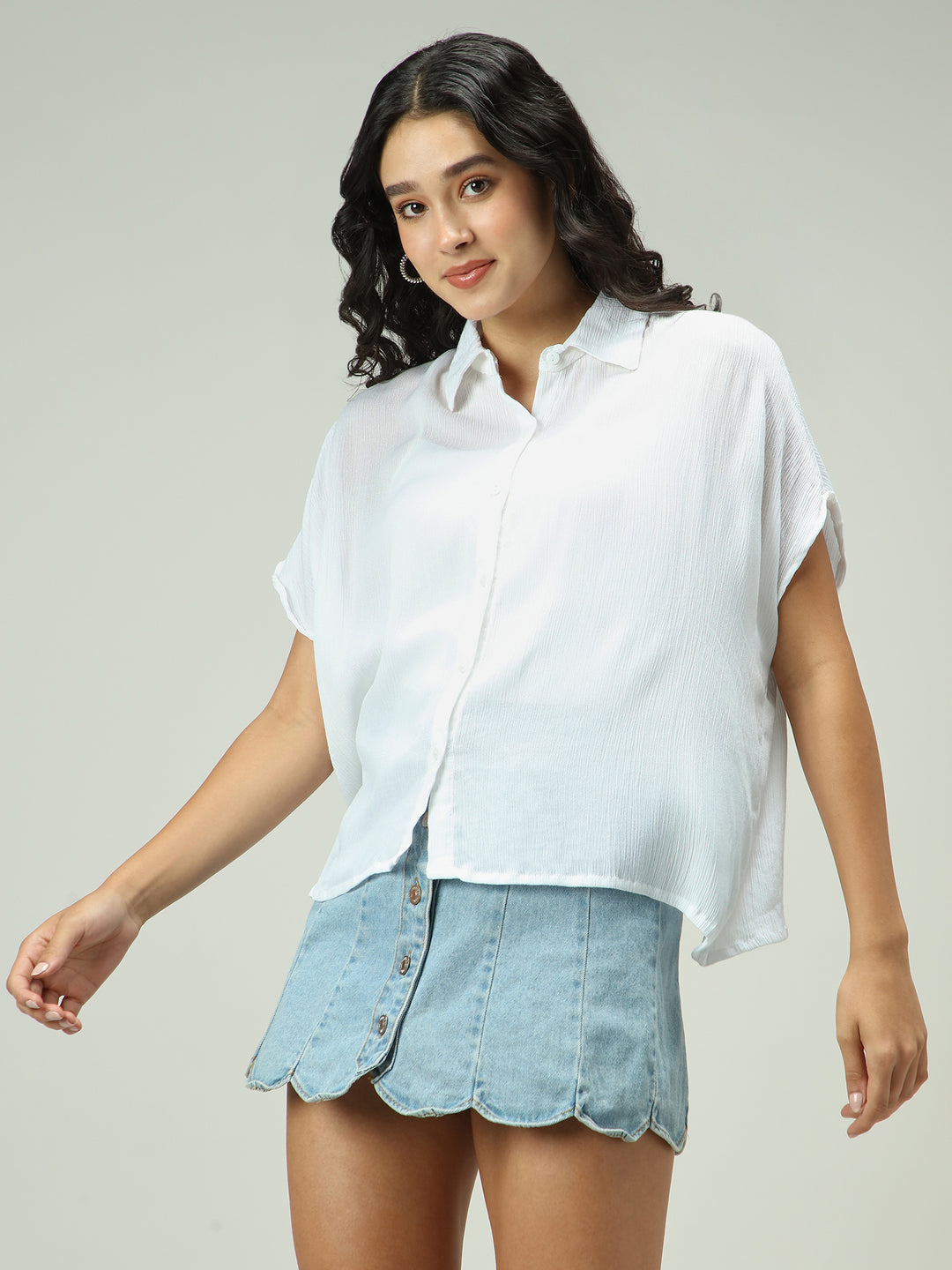 White Solid Flowy Shirt