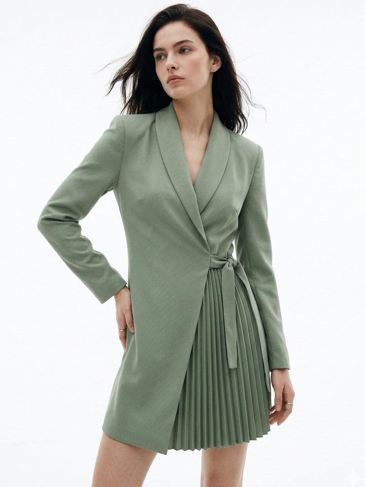 Mint Wrap Blazer Pleated Dress