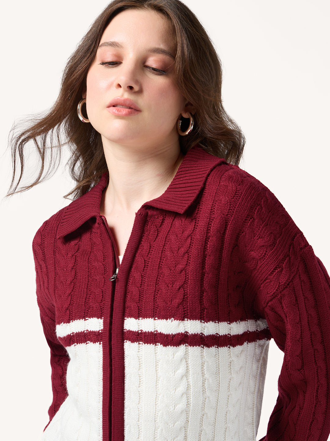 Red Colourblock Chunky Cardigan