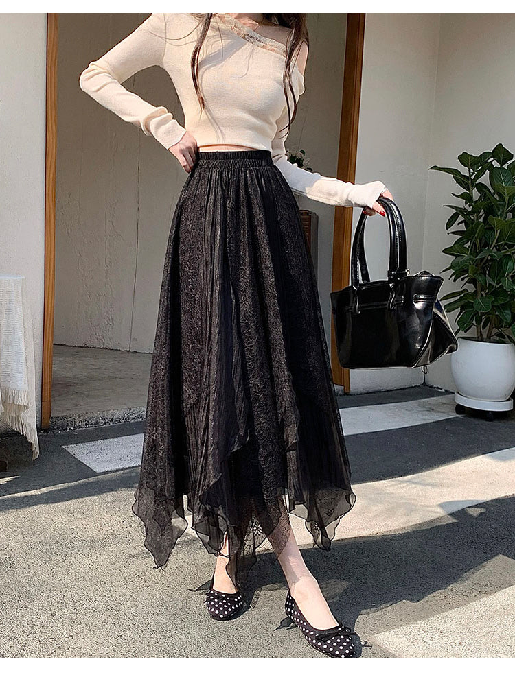 Black Asymmetric Sheer Skirt