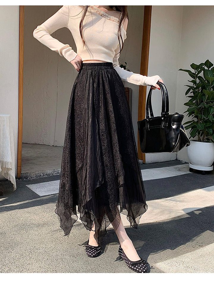 Black Asymmetric Sheer Skirt