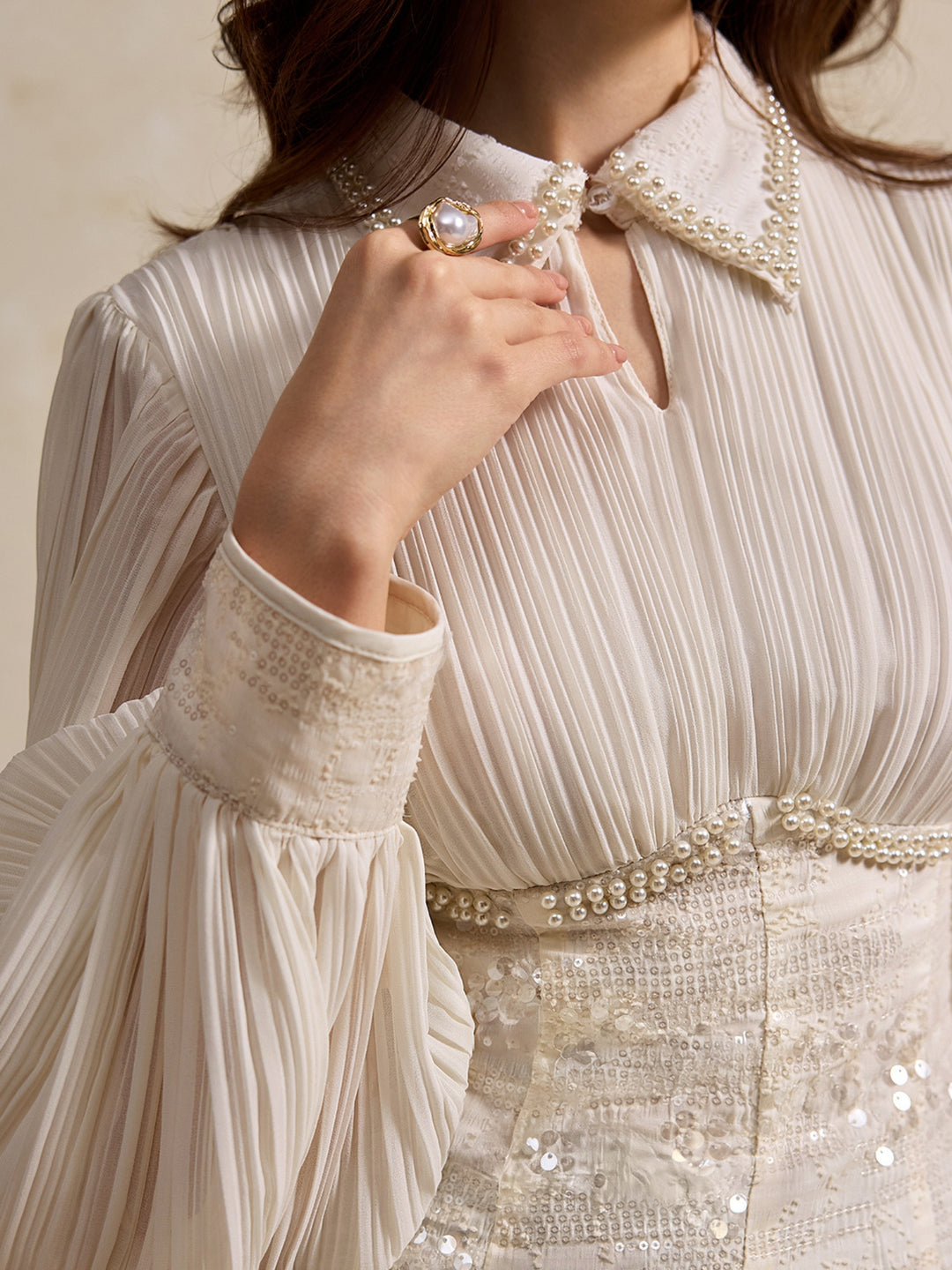 Off White Balloon Sleeve Corset Fitted Top