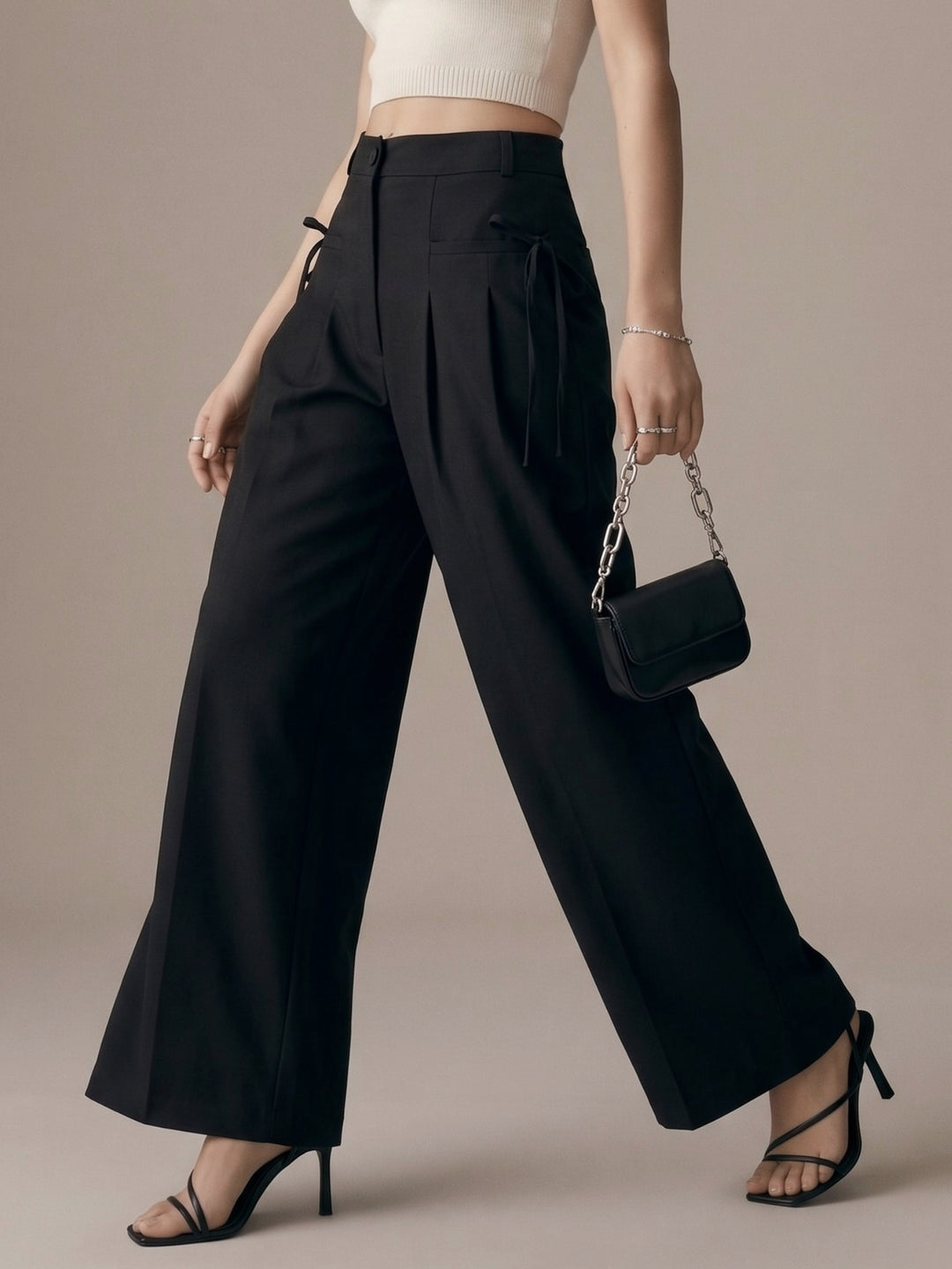 Black High-Waist Wide-Leg Baggie Pleated Trouser