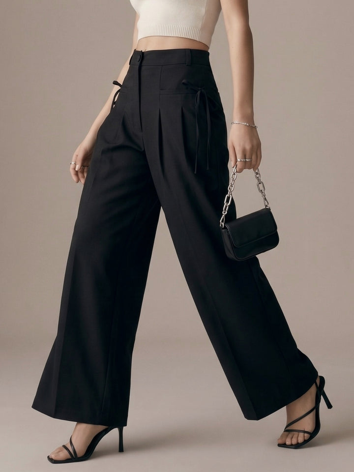 Black High-Waist Wide-Leg Baggie Pleated Trouser