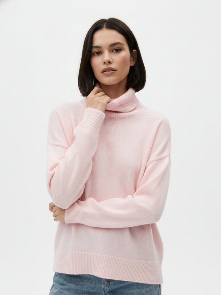 Pink Full Sleeve Turtle Neck Sweatshirt