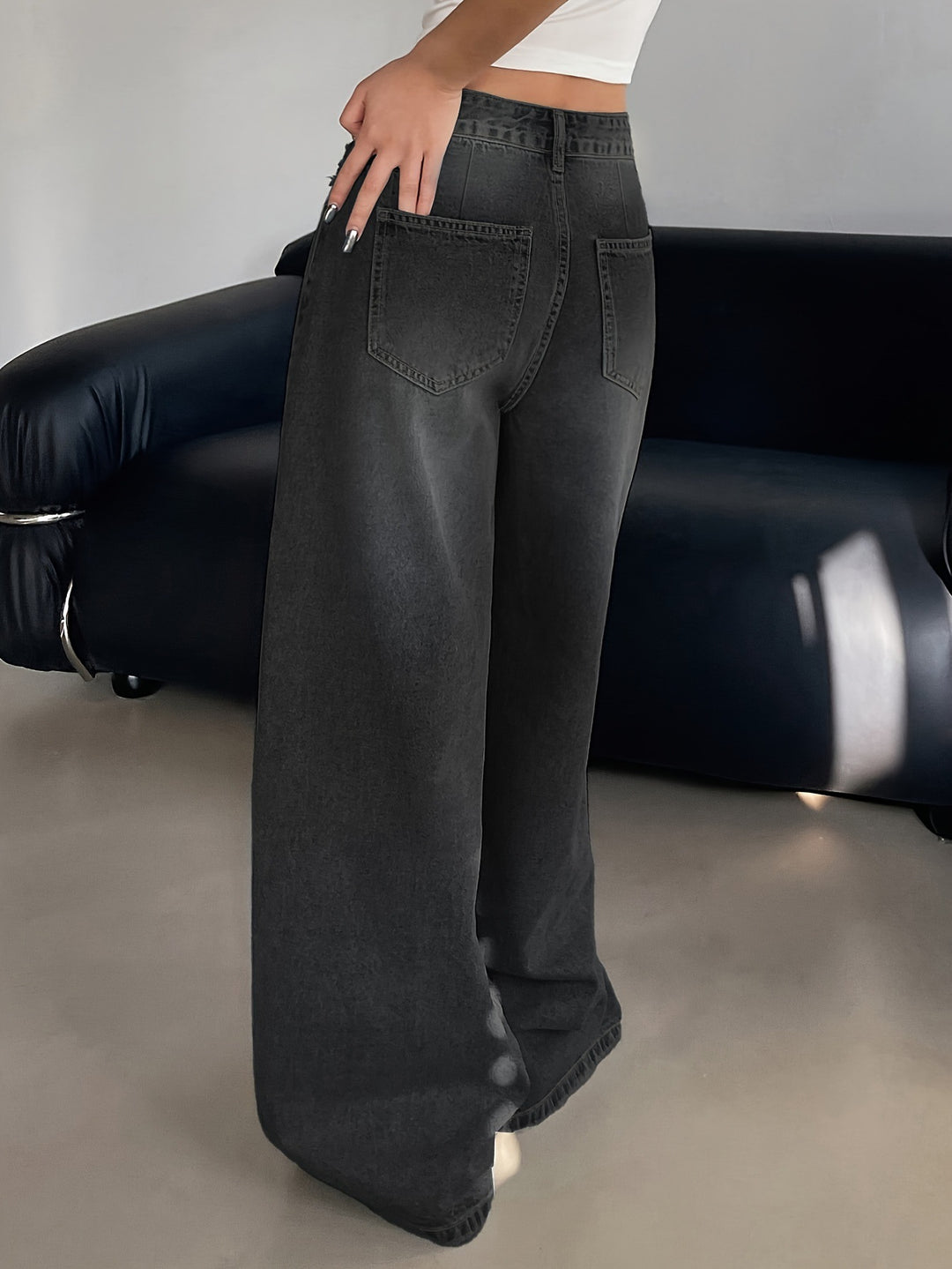 Black Tinted Washed Baggy Denim