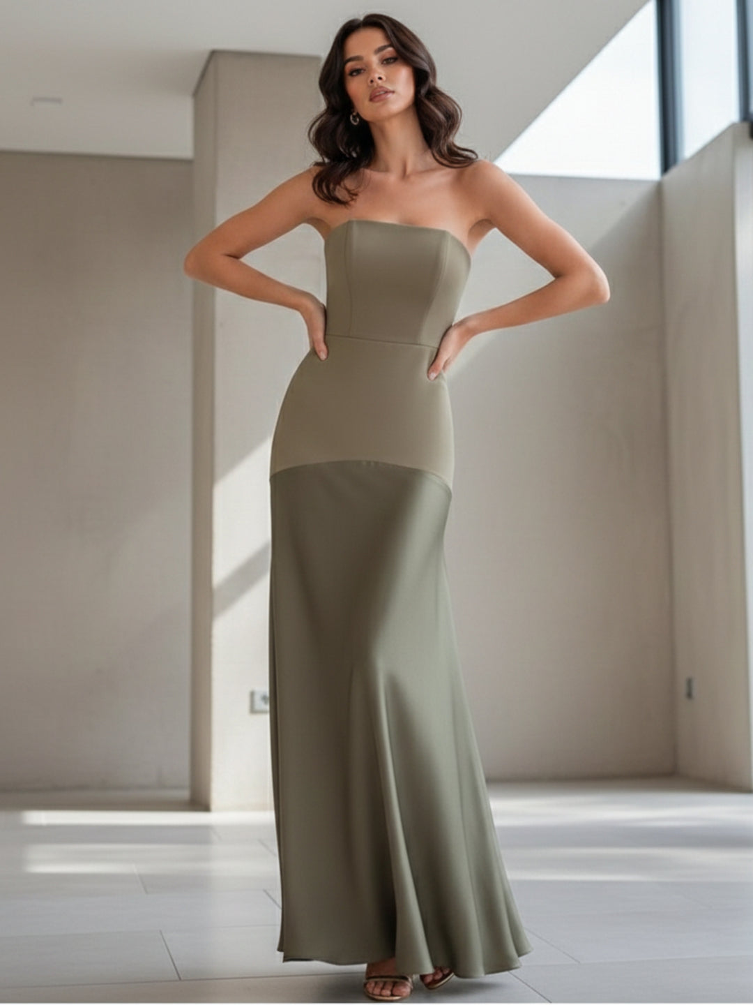 Green Strapless Smocked Dress