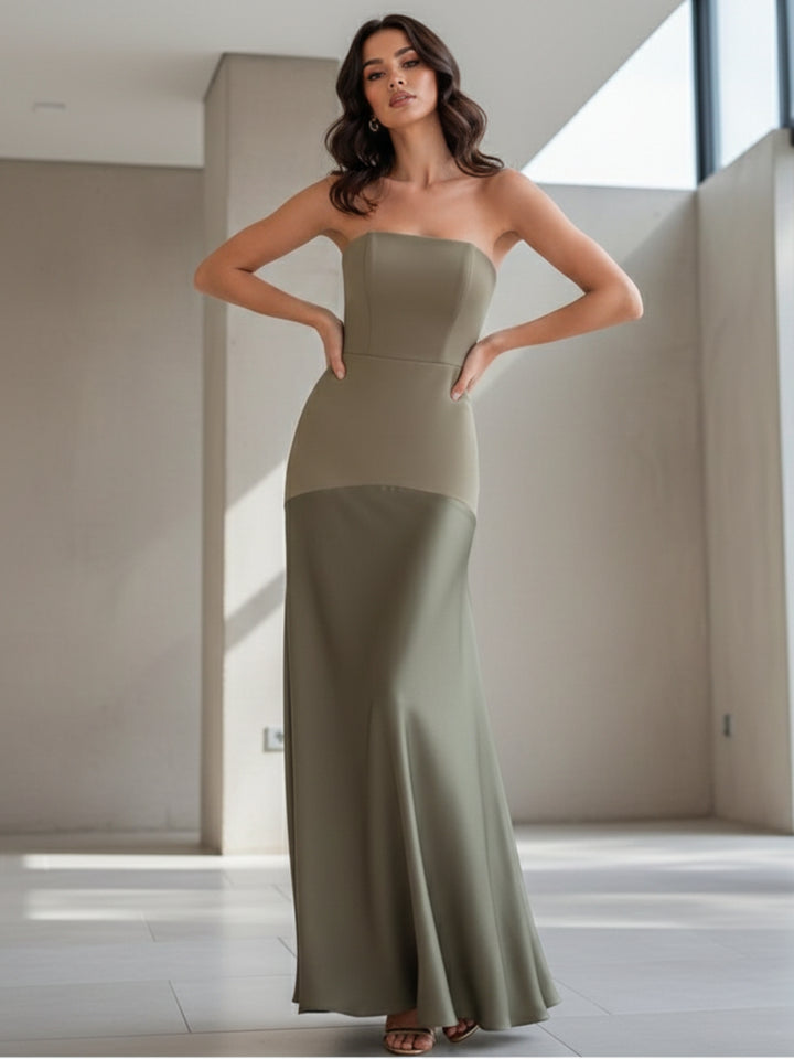 Green Strapless Smocked Dress