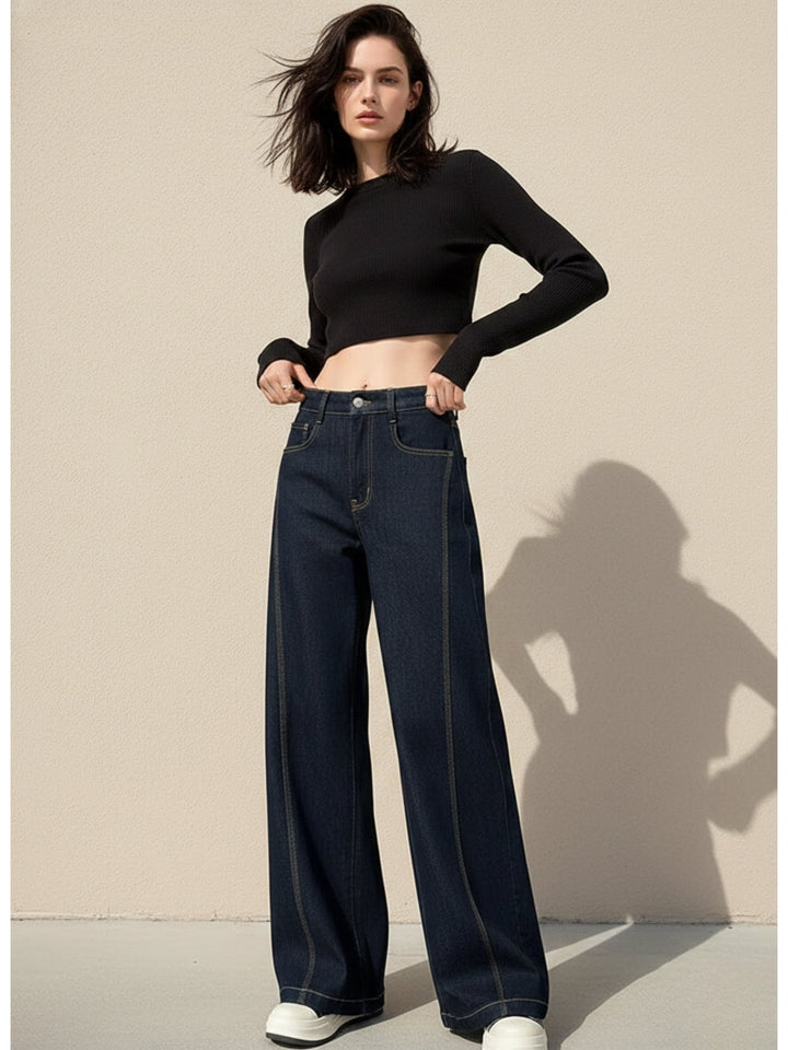 Navy Blue High Waist Wide Leg Jeans