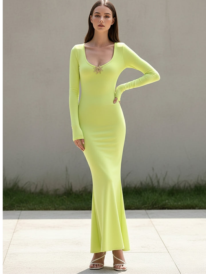 Lime Full Sleeve U-Neck Dress