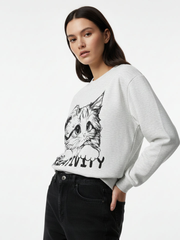 White Graphic Printed Oversized Sweatshirt