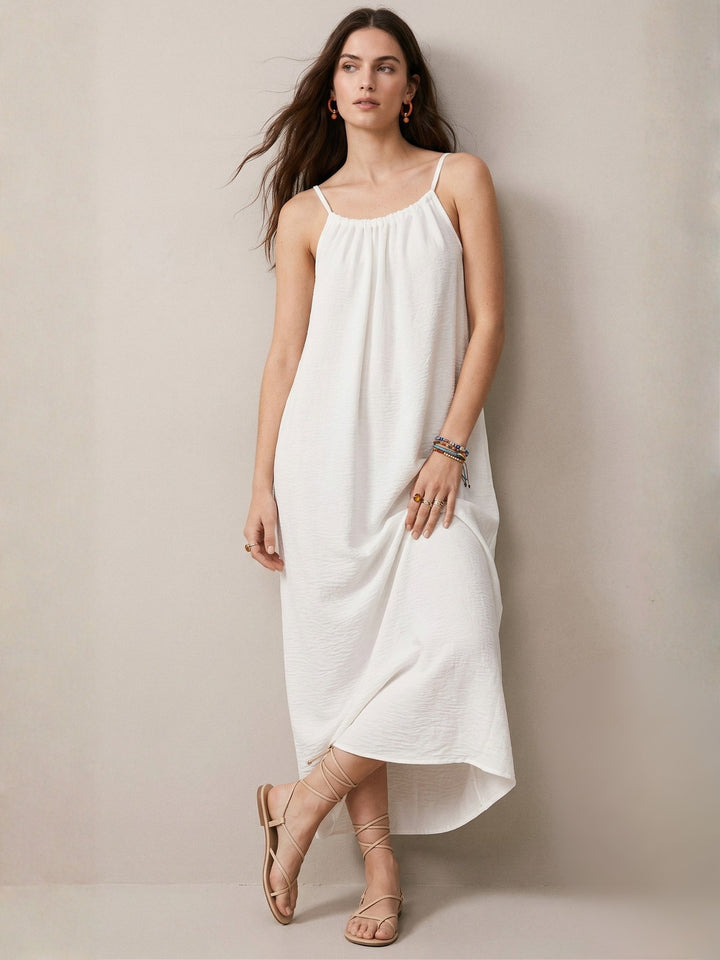 White Spaghetti Strap Open Back Relaxed Dress