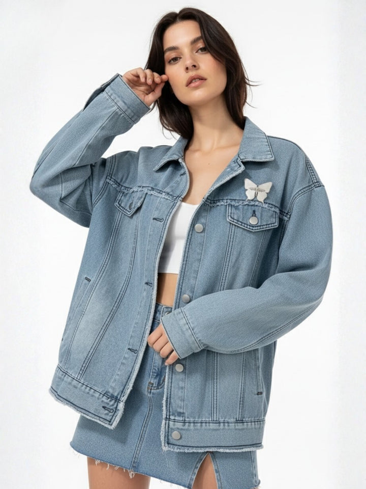 Blue Faded Back Butterfly Denim Jacket