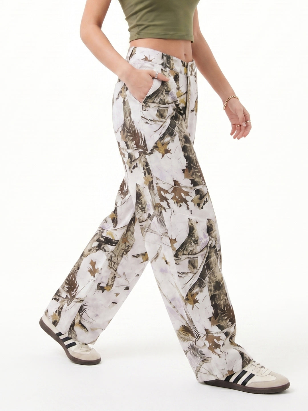 White High Waist Printed Pant