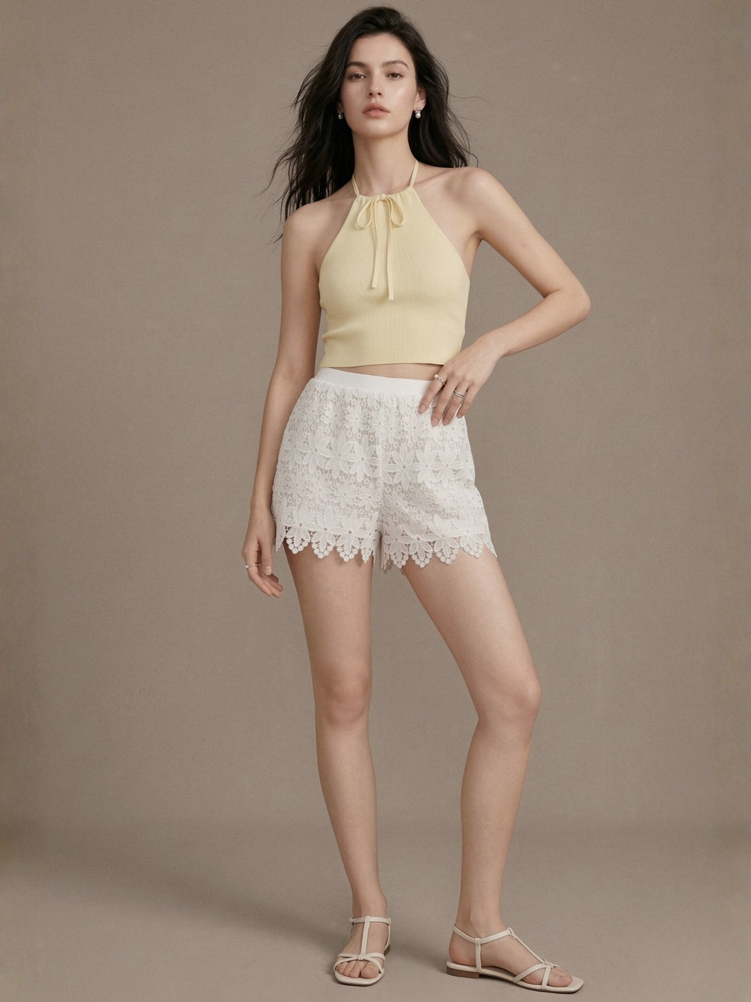 White High Waist Lace Shorts