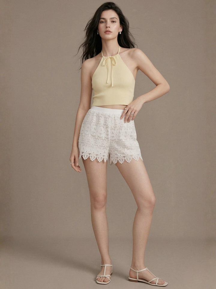 White High Waist Lace Shorts