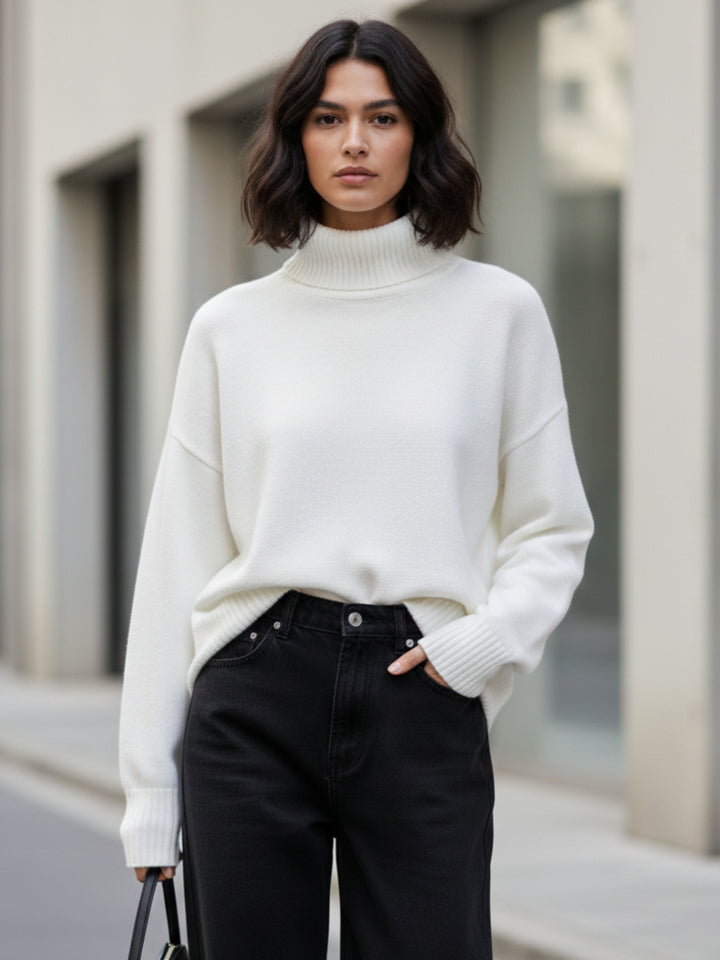 White Turtle Neck Oversized Solid Sweater