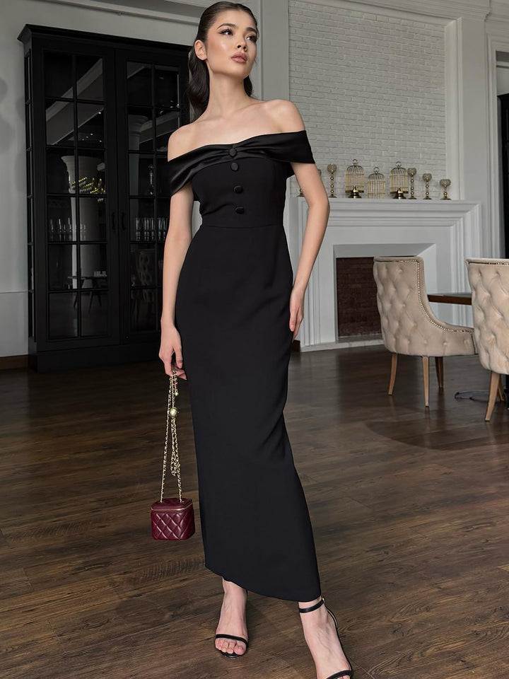 Black Off Shoulder Fitted Dress