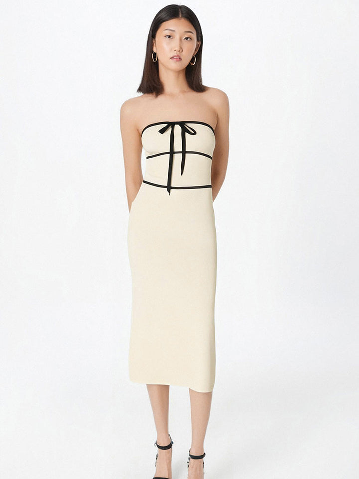 Off White Off Shoulder Contrast Tiping Maxi Dress