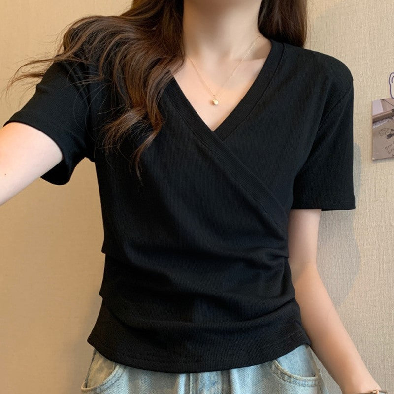 Black Wrap Top With Side Ruching