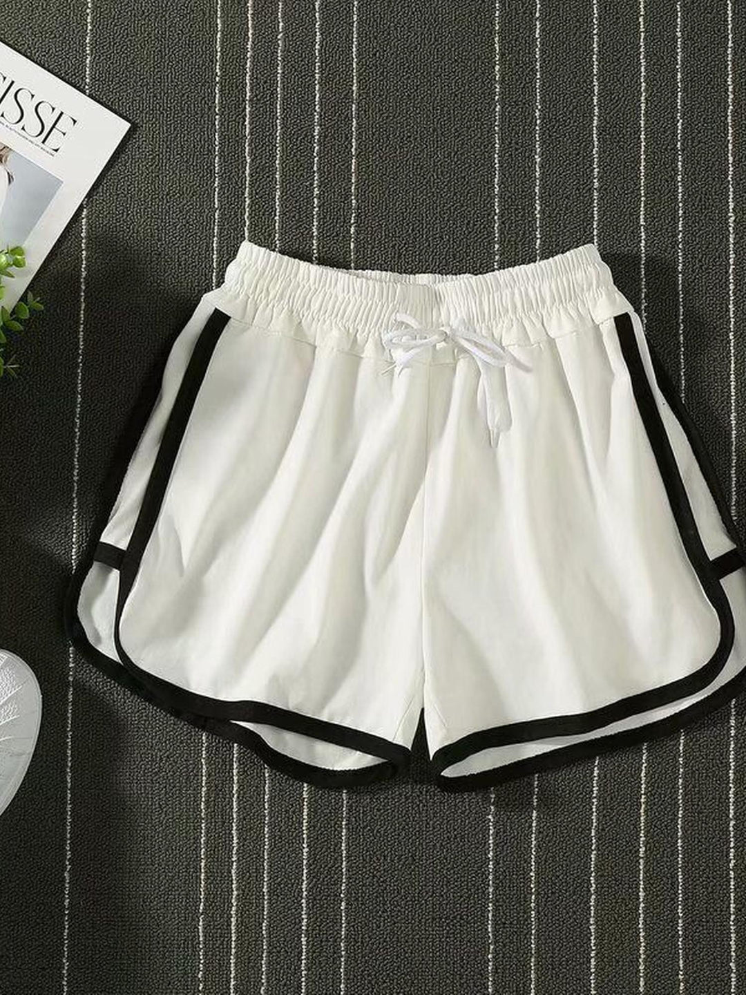 White Contrast Striped Shorts