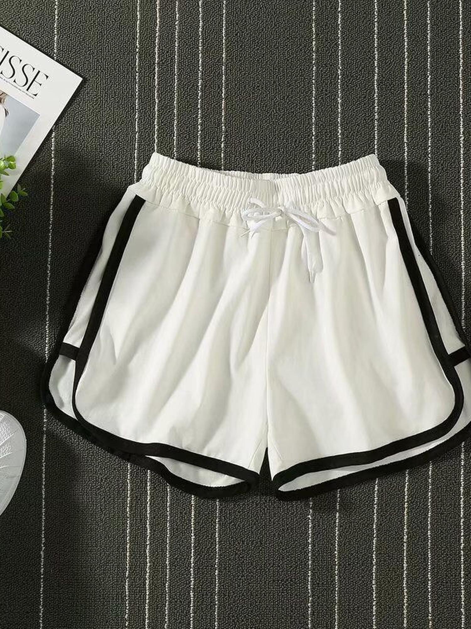 White Contrast Striped Shorts