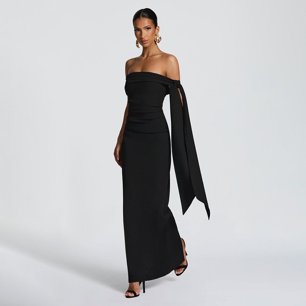 Black Off Shoulder Tie-Up Dress
