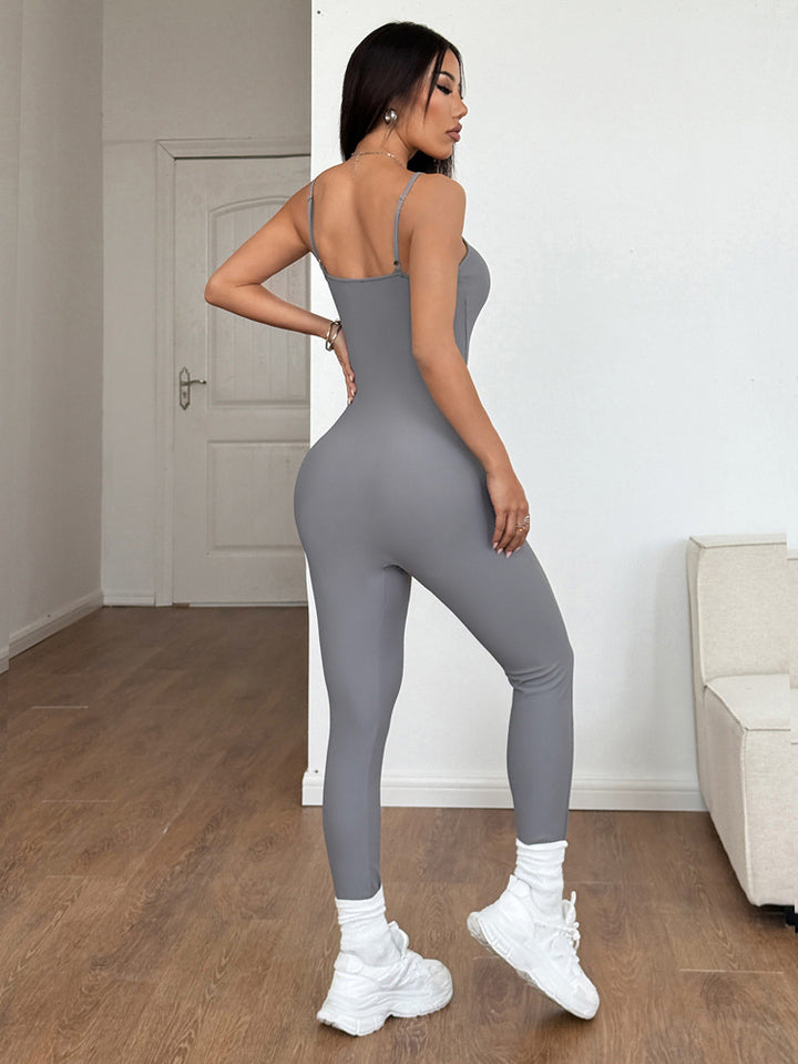 Grey Sccop Neck Skinny Jumpsuit