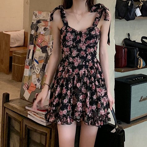 Pink Fit And Flare Tie Up Strap Mini Dress