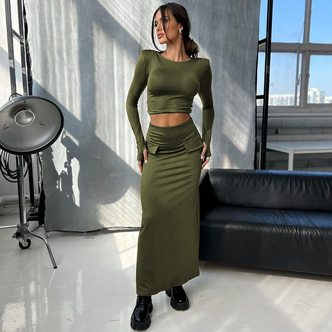 Green Full Sleeve Top And Skrit Co-Ord Set
