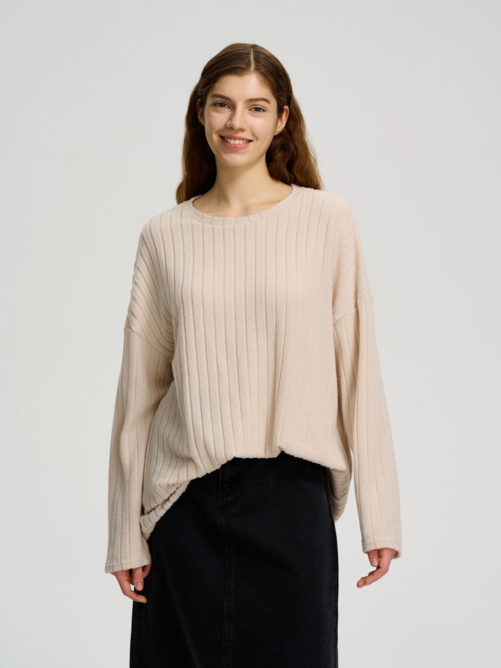 Beige Full Sleeve Knit Top