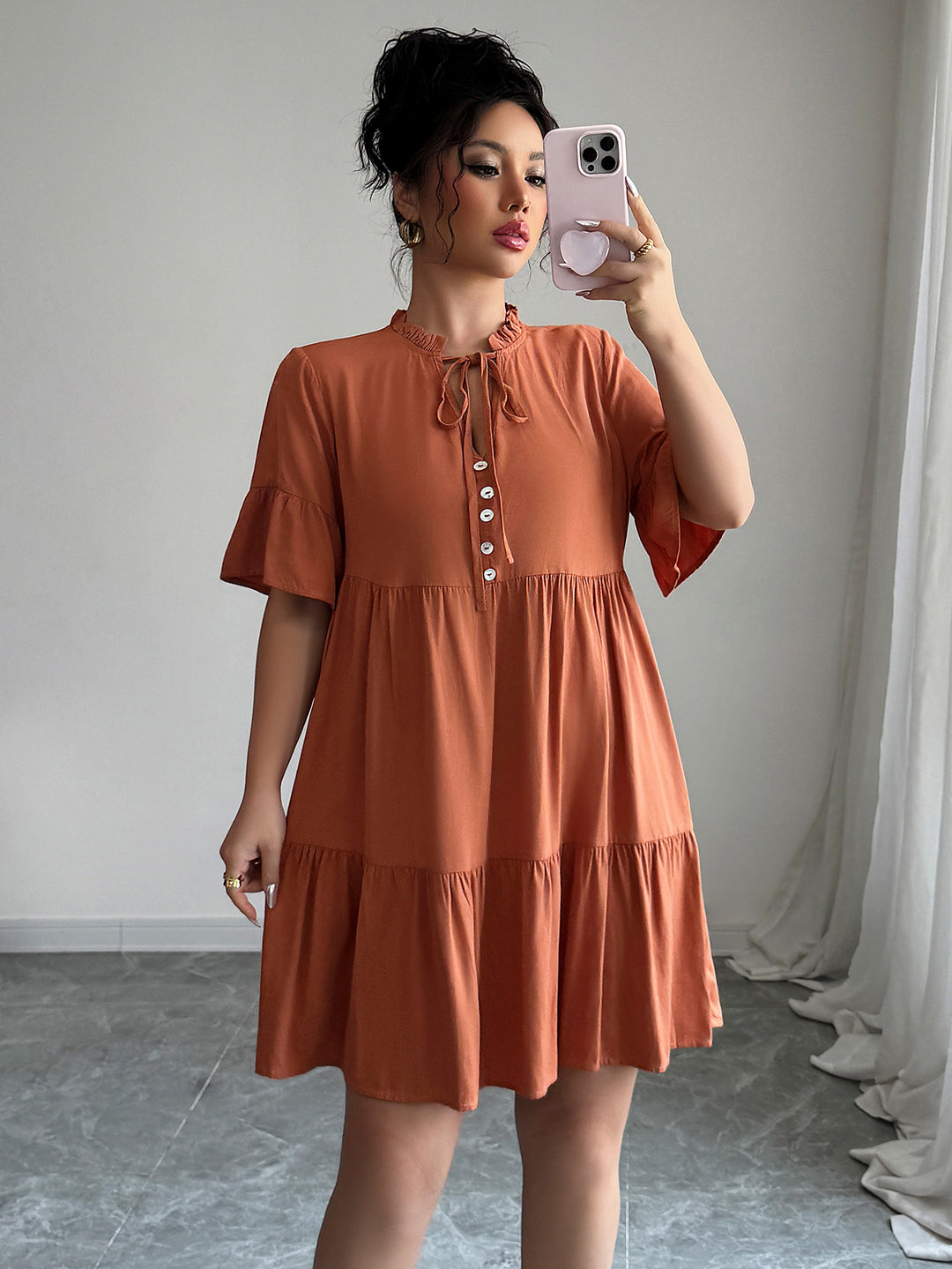 Orange Flouncy Tiered A-Line Dress