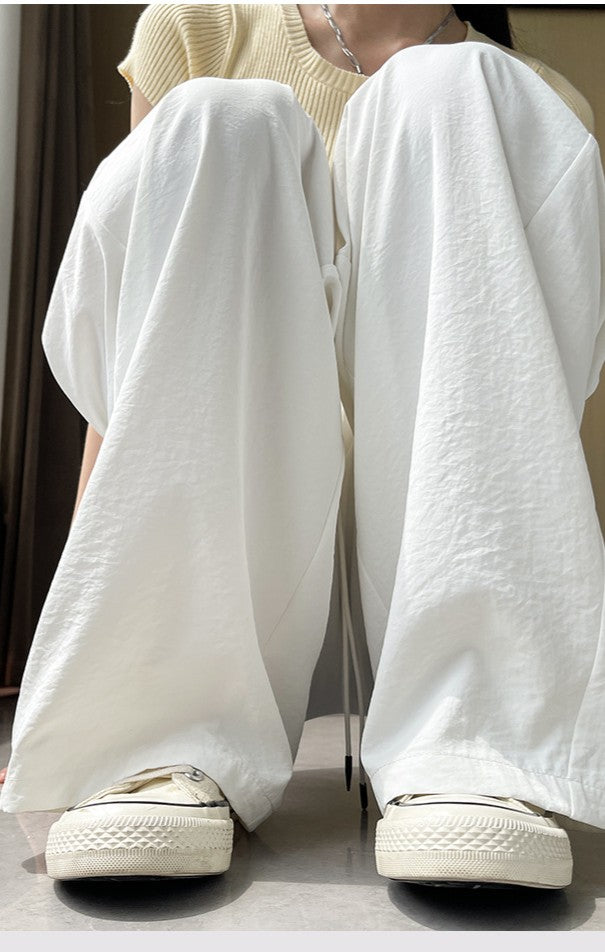 White Drawstring Elasticated Wide Leg Sweatpants