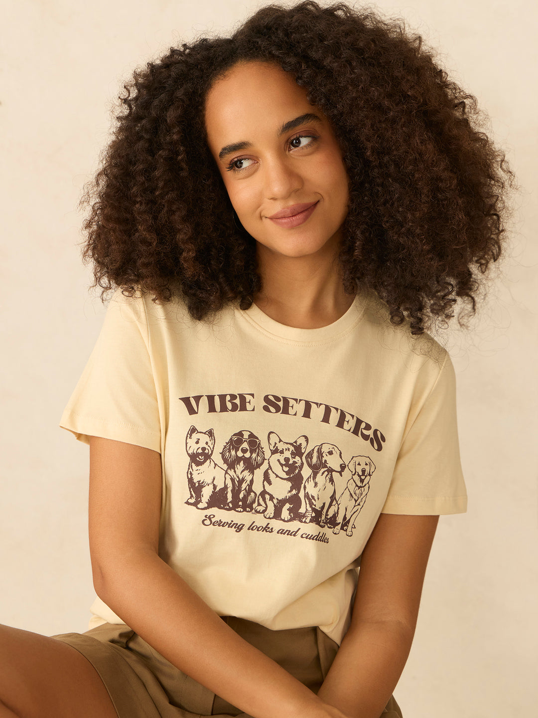Beige Short Sleeves Crew Neck T-Shirt