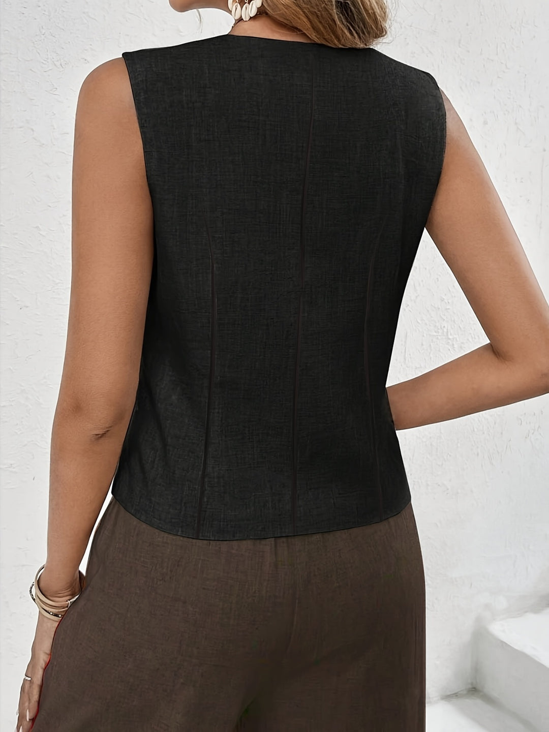 Black Front Button Vest Top