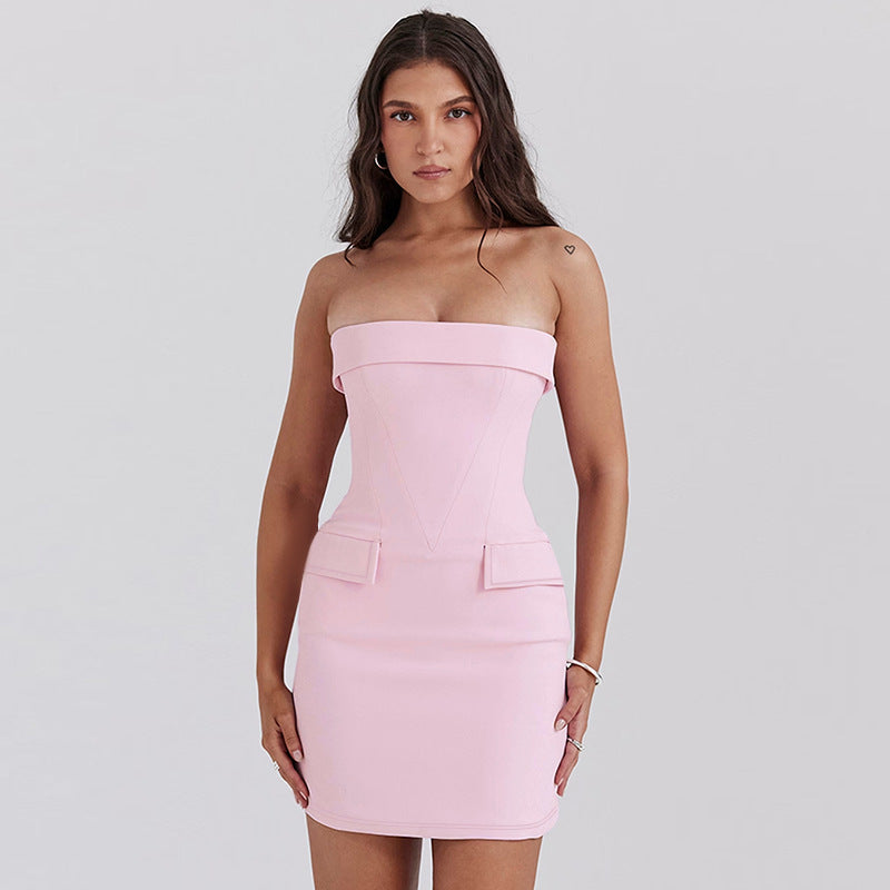 Pink Off Shoulder Fitted Mini Dress