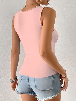 Pink Half Sleeved Front Button Tank Top