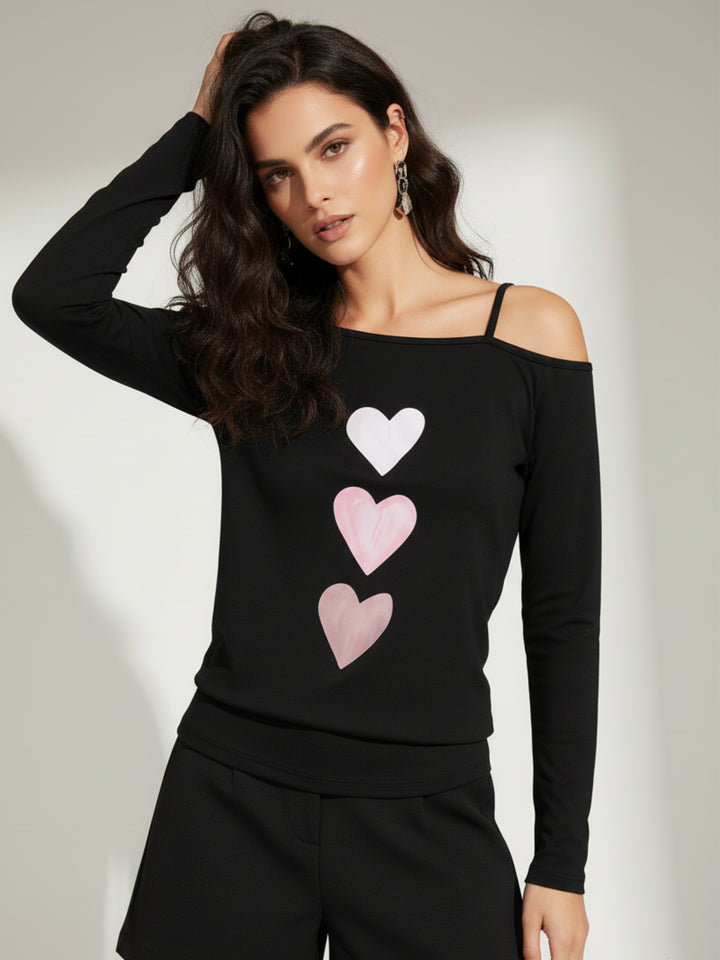 Pink Cold Shoulder Graphic Printed T-Shirt