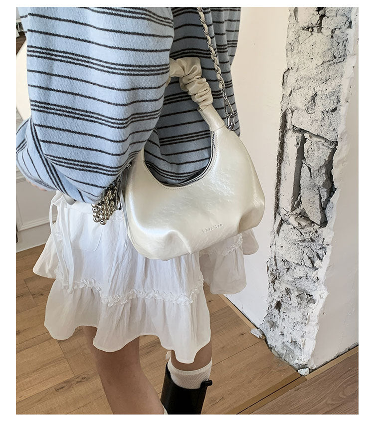 White Crescent Shape Hand Bag